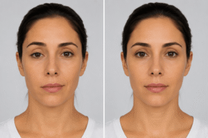 crea un'immagine per asimmetria facciale prima e dopo